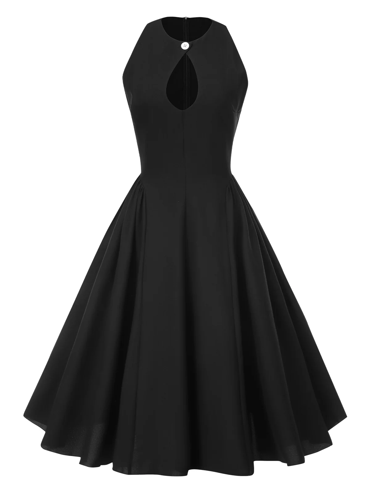 Black 1950s Solid Keyhole Sleeveless Dress - Image 2
