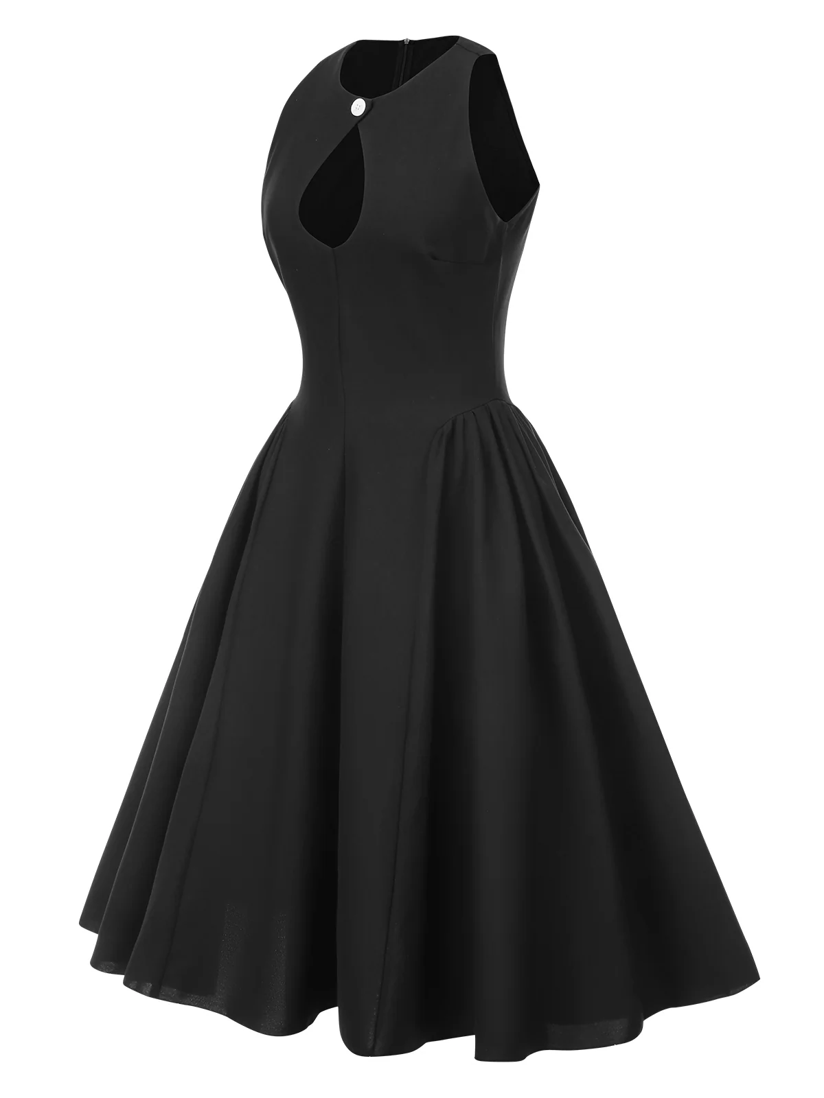 Black 1950s Solid Keyhole Sleeveless Dress - Image 3