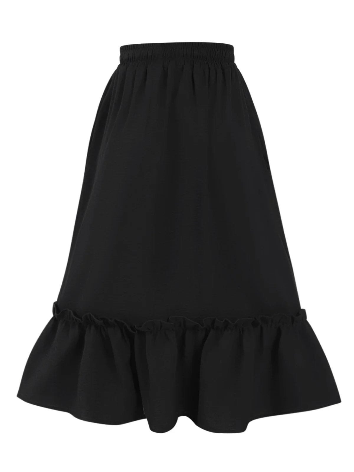 Black 1950s Solid Pleated Pockets Skirt - Image 2