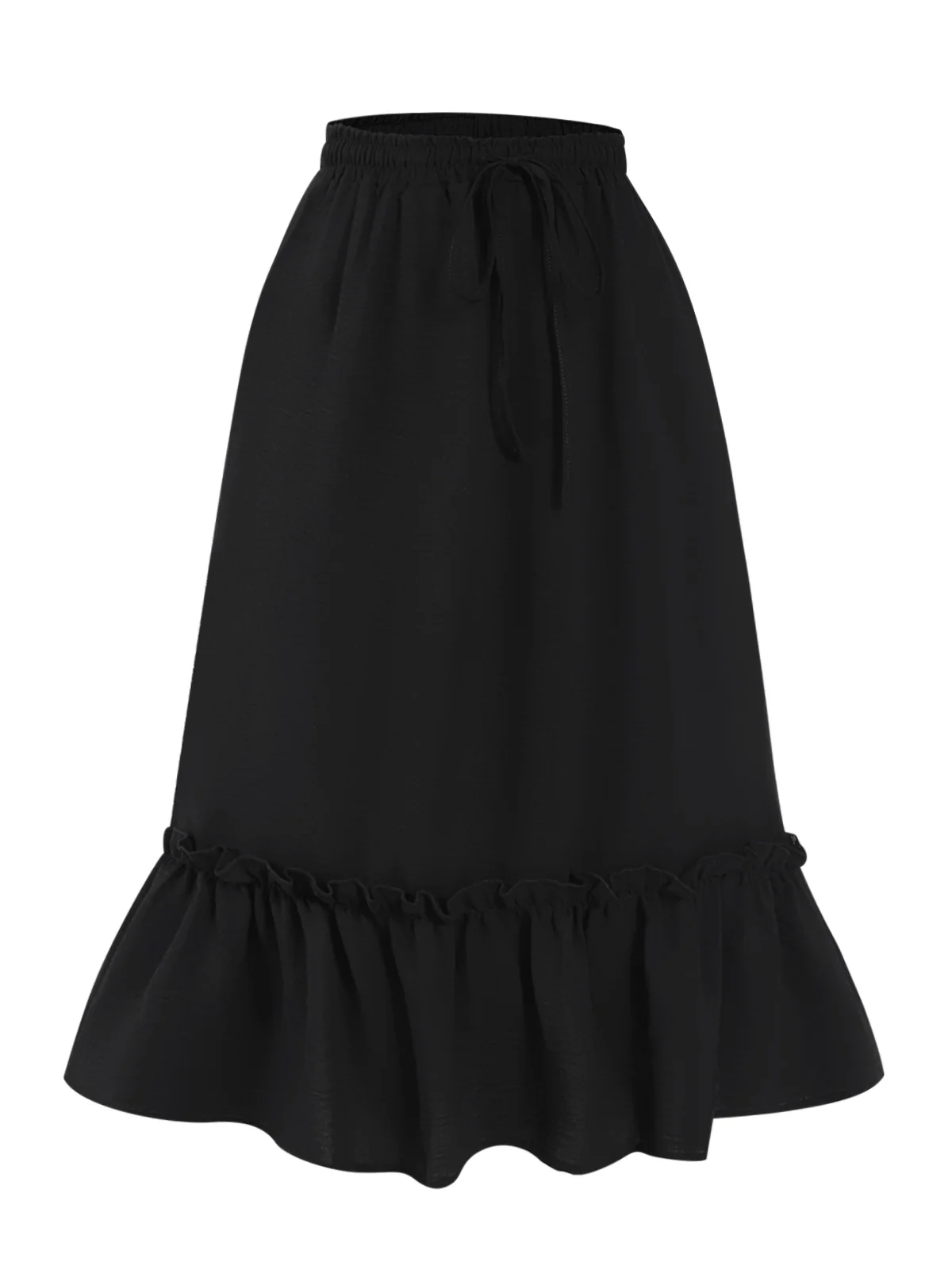 Black 1950s Solid Pleated Pockets Skirt - Image 3