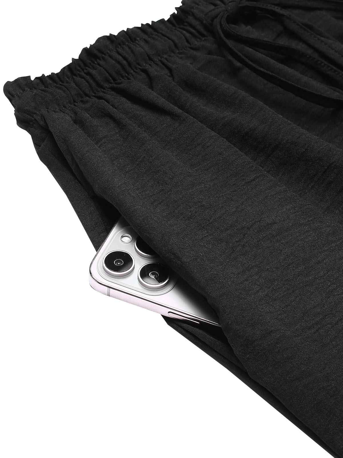 Black 1950s Solid Pleated Pockets Skirt - Image 4