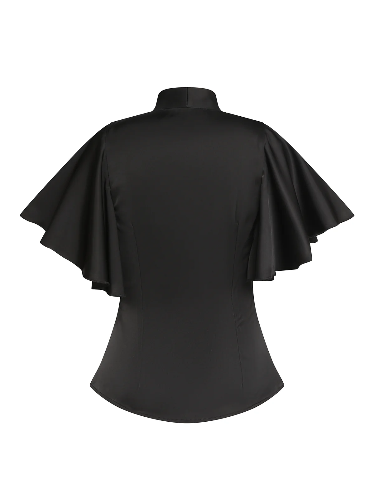 [Pre-Sale] Black 1950s Solid Ruffled-Sleeve Blouse - Image 3