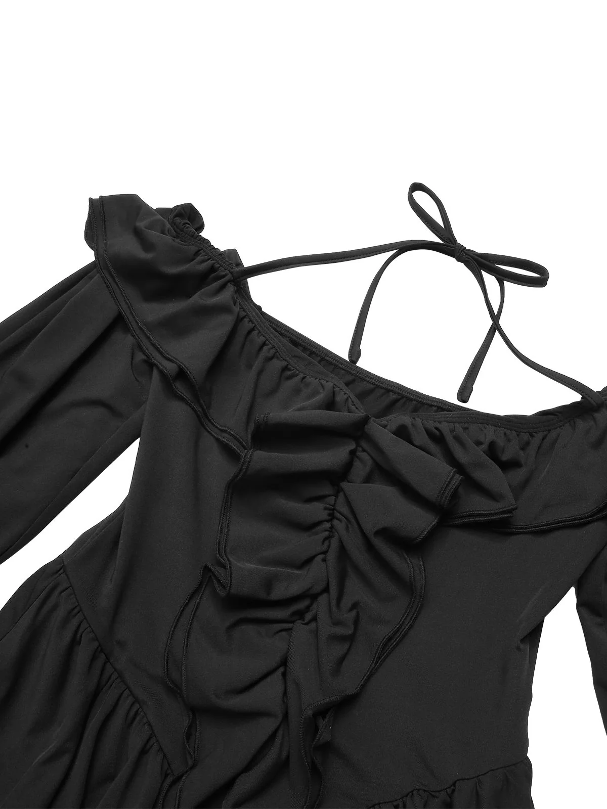 Black 1950s Solid Ruffle Off-Shoulder Romper - Image 5