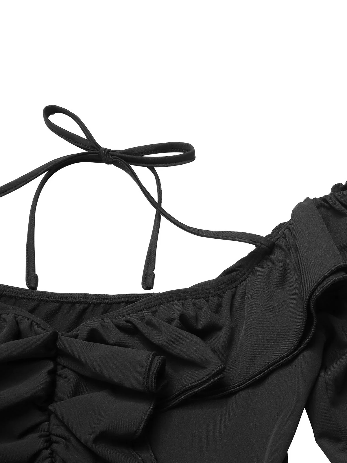 Black 1950s Solid Ruffle Off-Shoulder Romper - Image 6