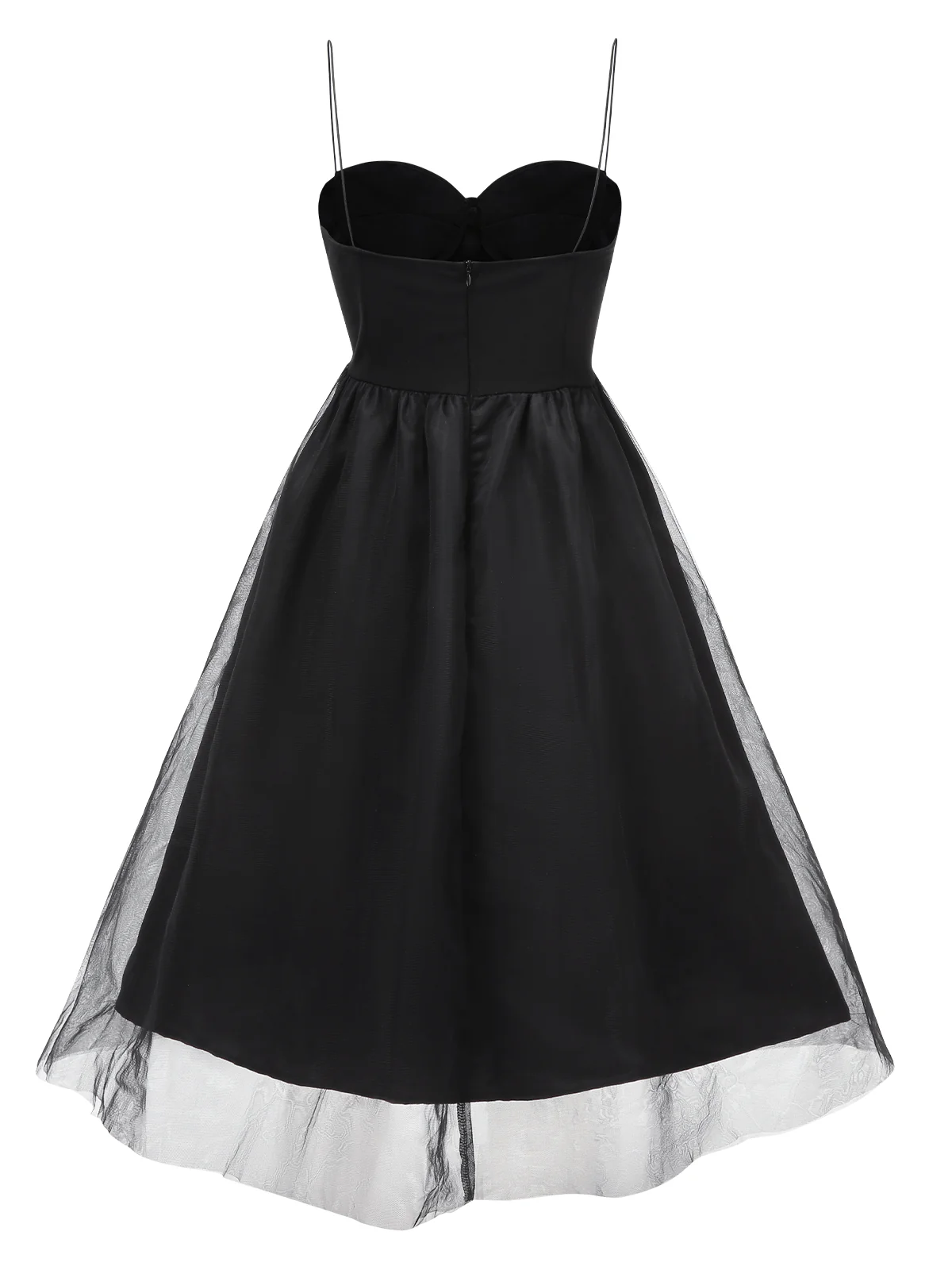 Black 1950s Solid Spaghetti Strap Mesh Dress - Image 2