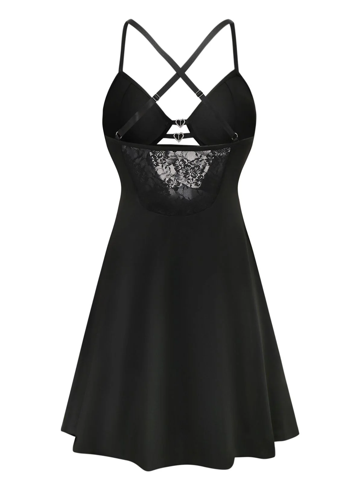 Black 1950s Solid Lace Strappy Nightdress - Image 2