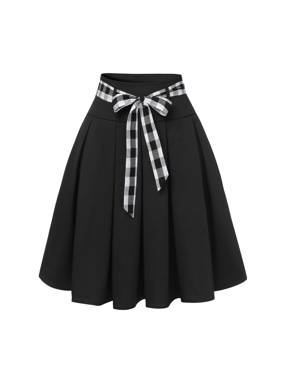 Black 1950s Solid Umbrella Skirt with Belt - Image 2