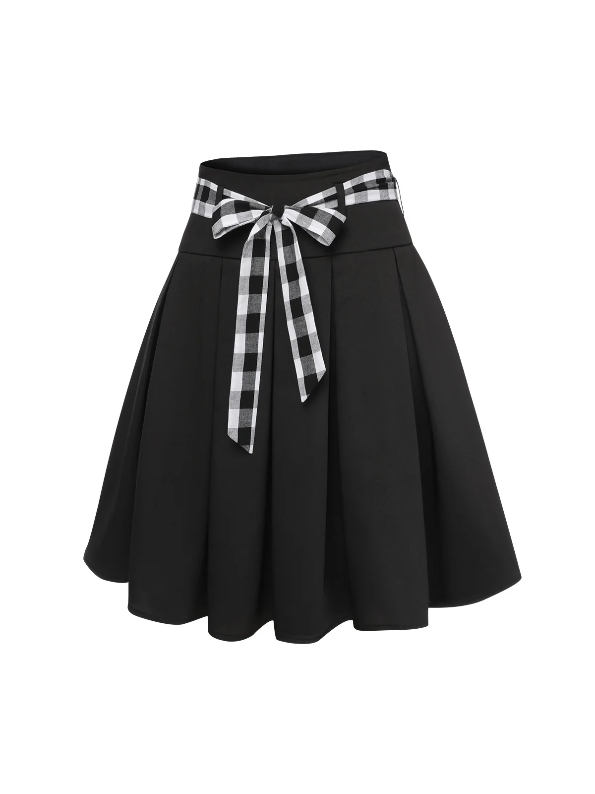 Black 1950s Solid Umbrella Skirt with Belt - Image 3