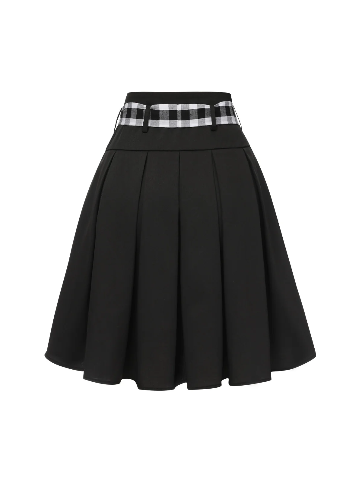 Black 1950s Solid Umbrella Skirt with Belt - Image 4