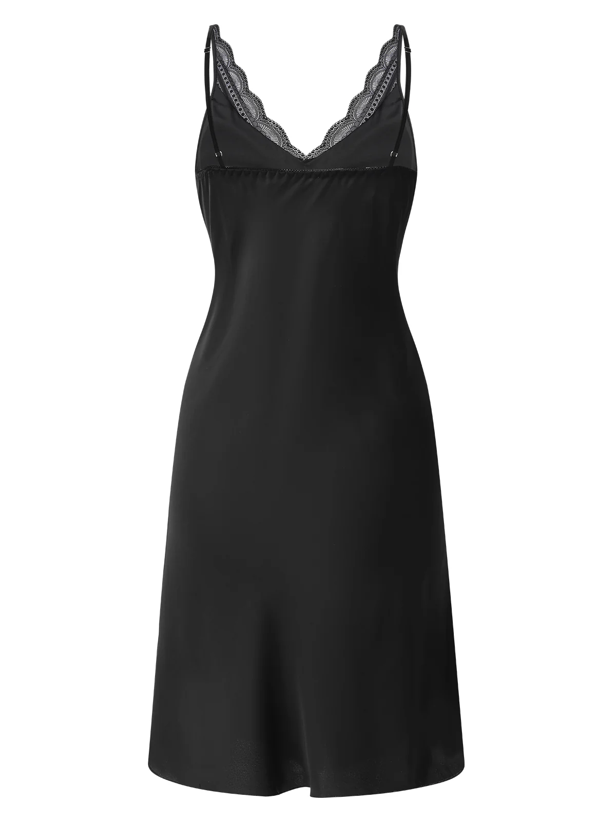 Black 1950s Solid V-Neck Lace Nightgown - Image 2