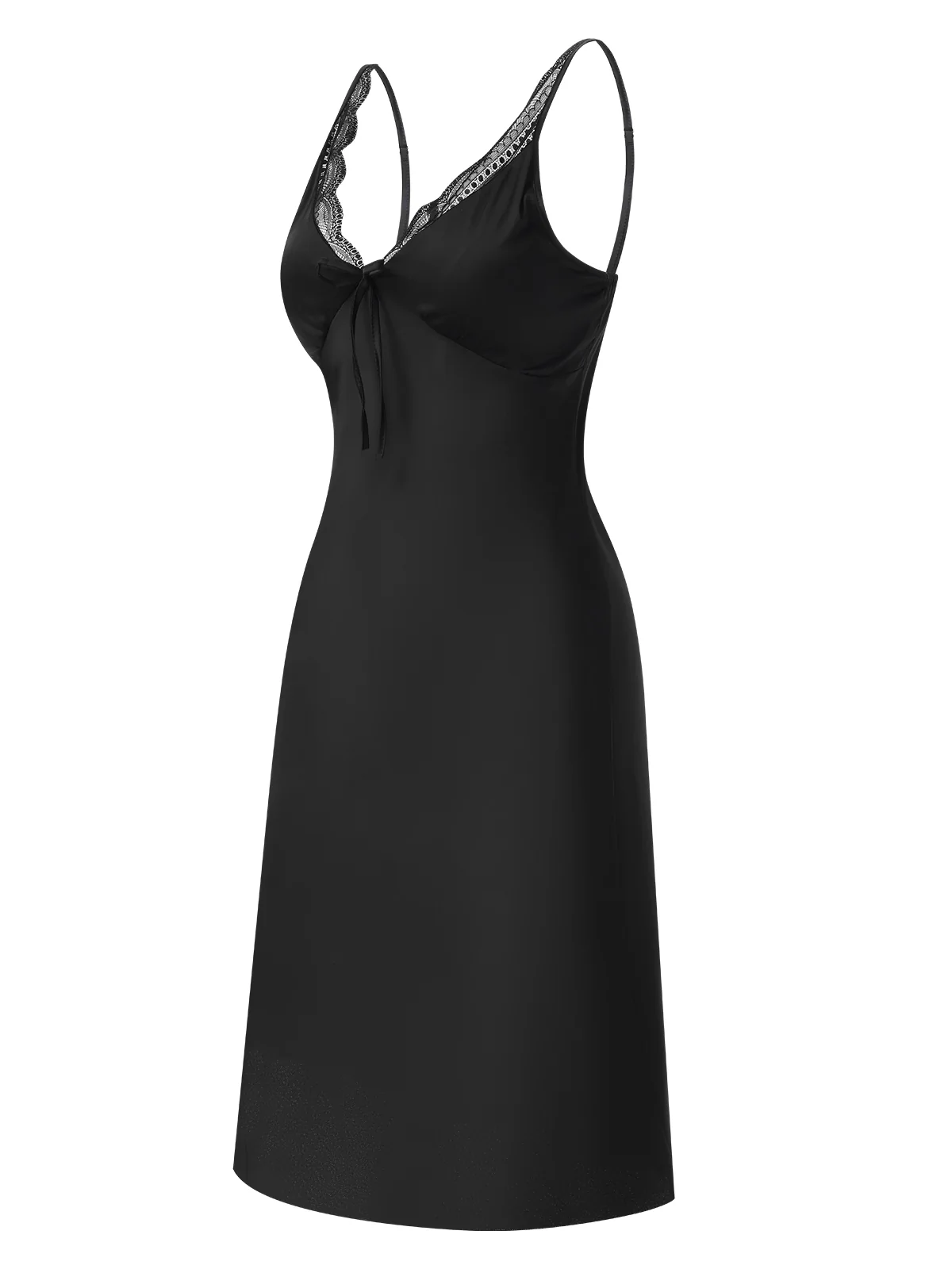 Black 1950s Solid V-Neck Lace Nightgown - Image 3
