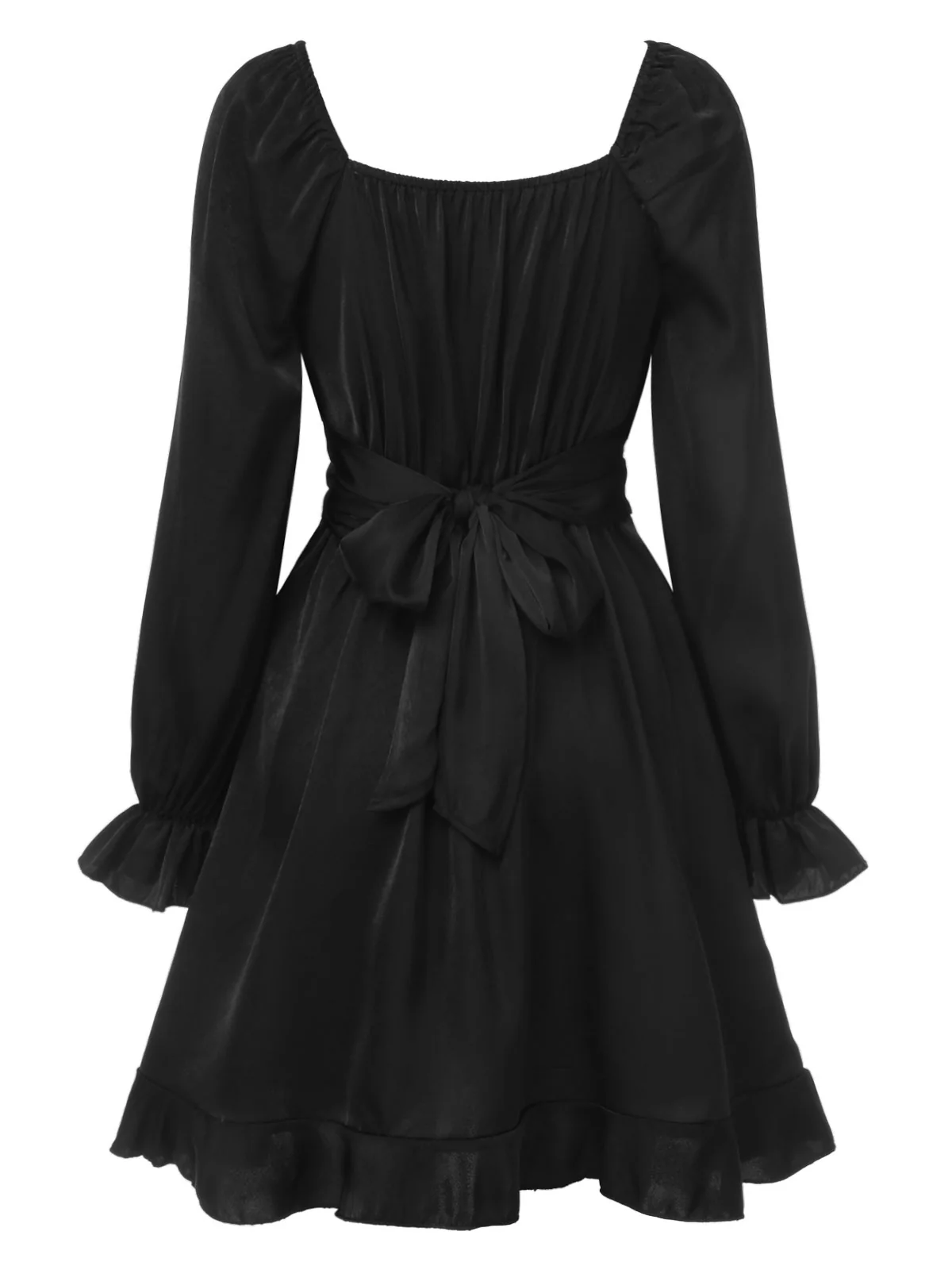 Black 1950s Solid Ruffles V-Neck Dress - Image 4