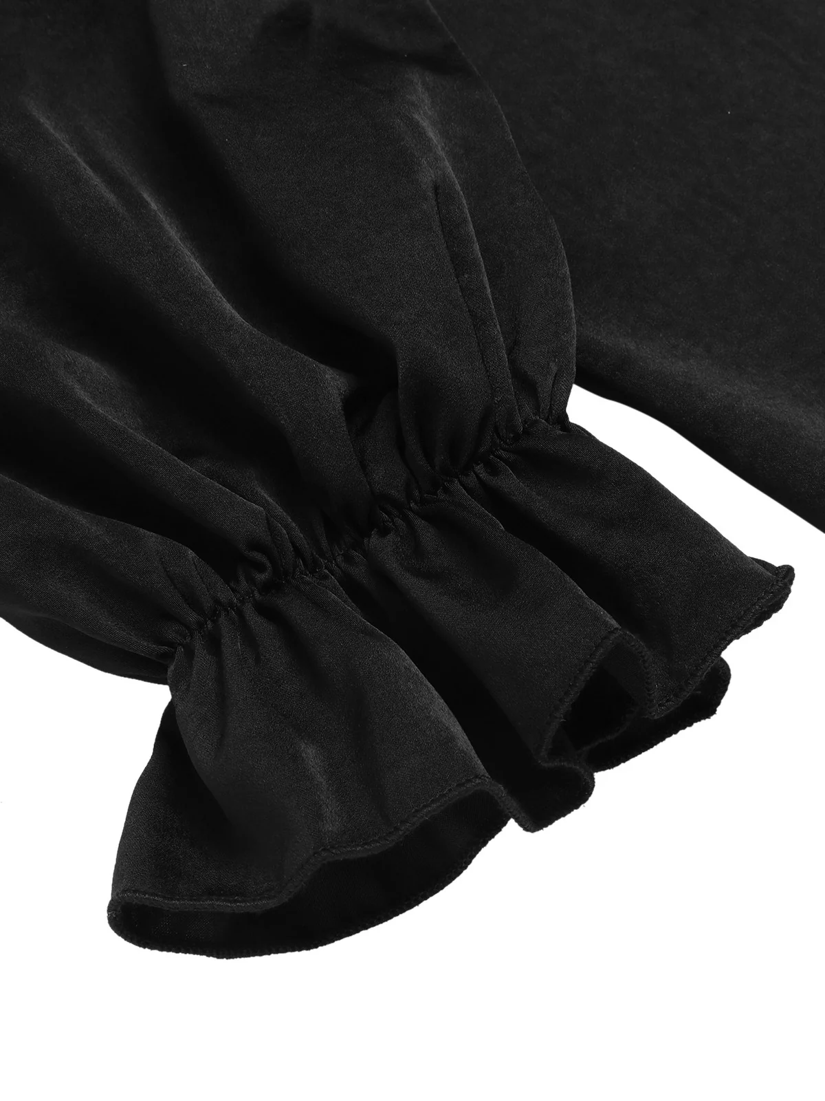 Black 1950s Solid Ruffles V-Neck Dress - Image 6