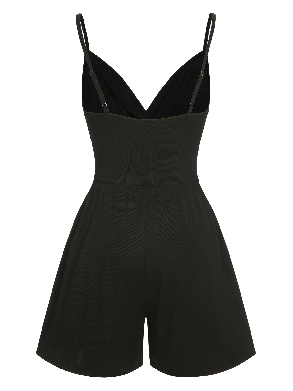 Black 1950s Solid V-Neck Spaghetti Straps Romper - Image 3