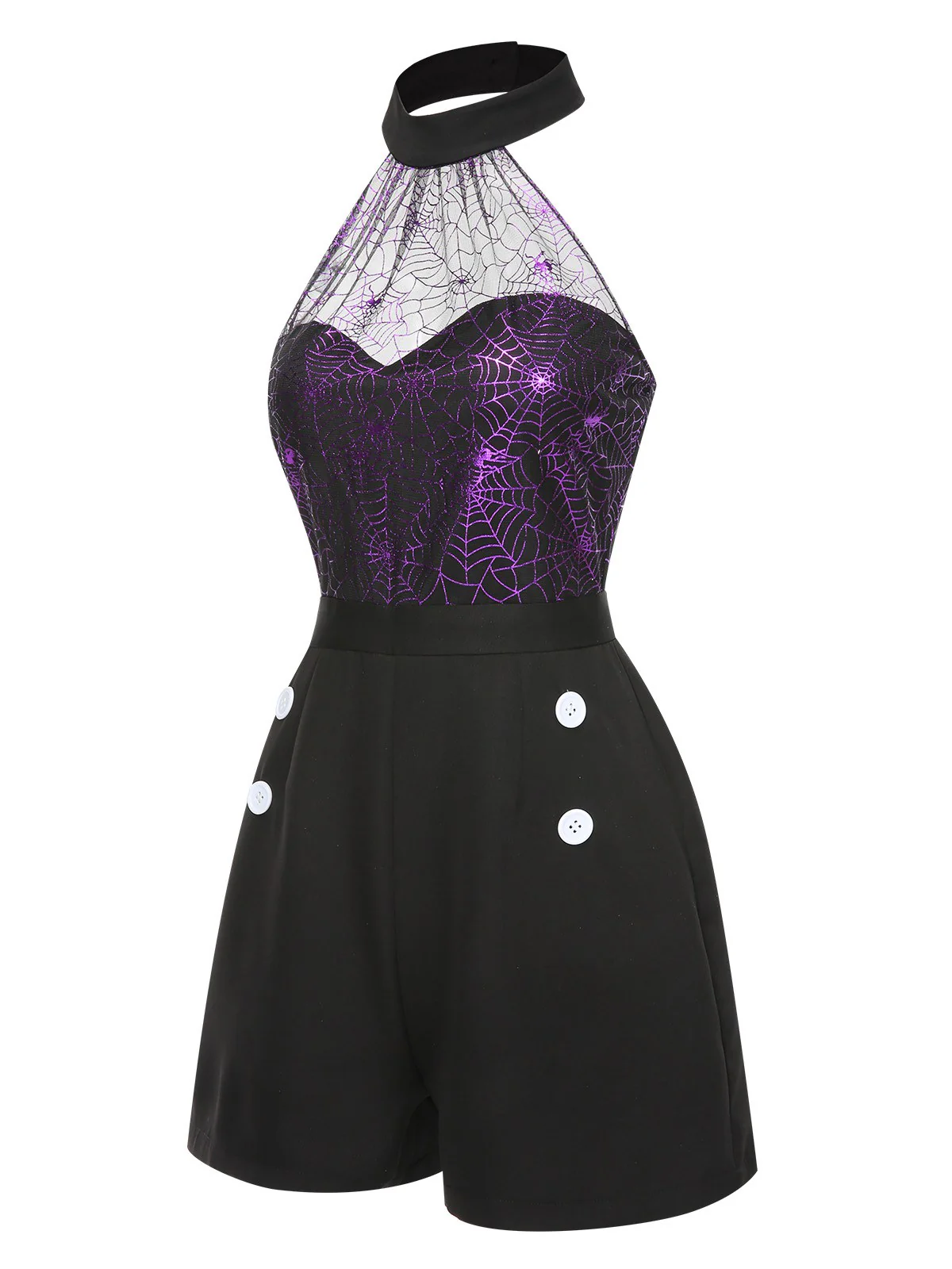 Black 1950s Spiderweb Laser Mesh Halter Romper - Image 4