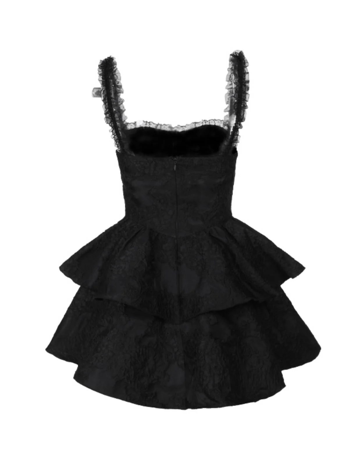 Black 1950s Square Neck Lace Print Cross Bubble Dress - Image 2
