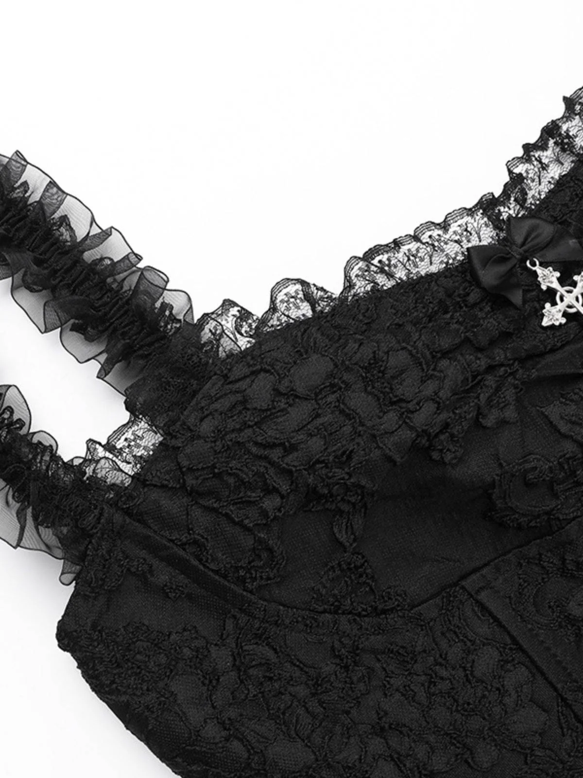 Black 1950s Square Neck Lace Print Cross Bubble Dress - Image 5