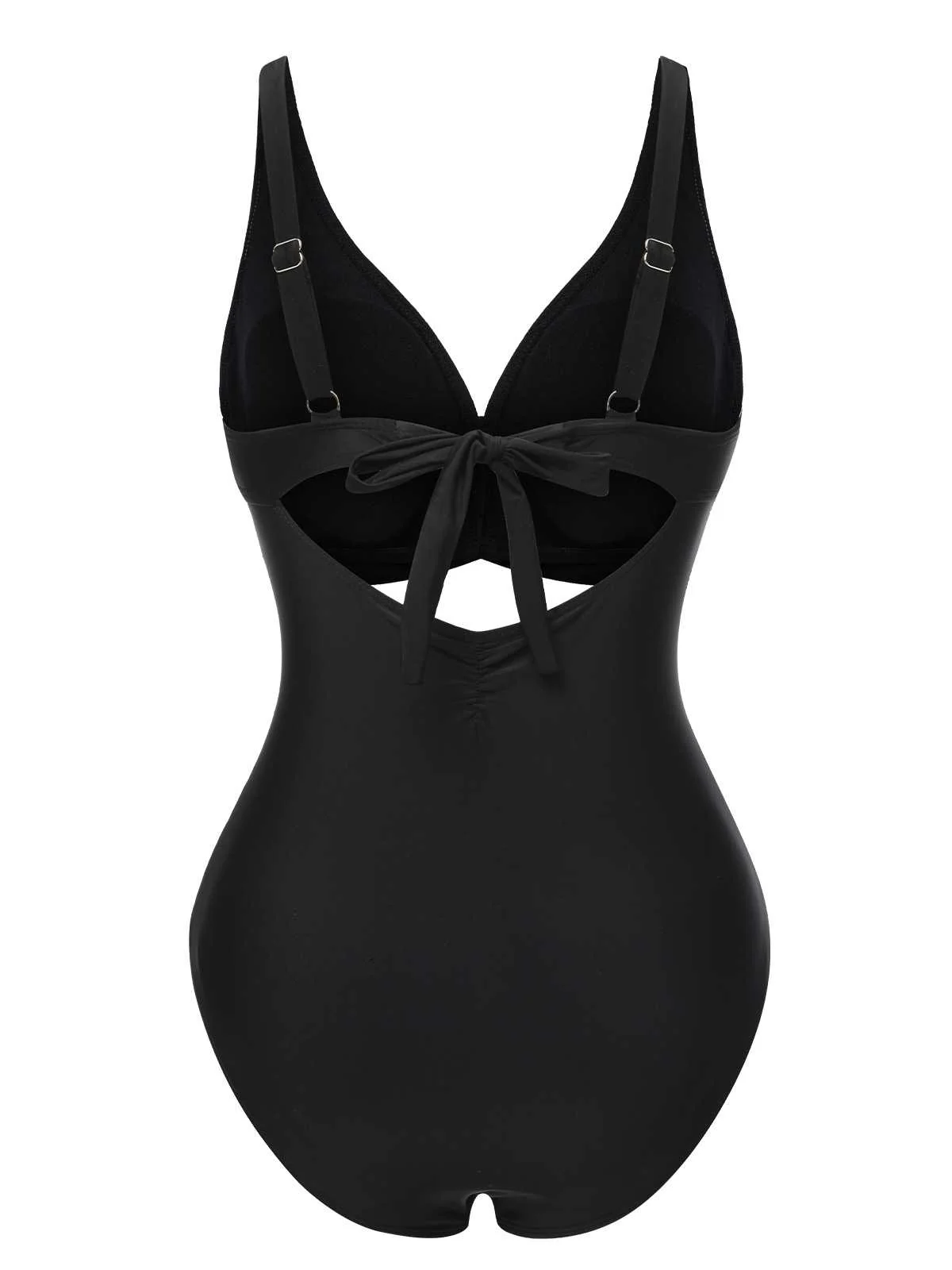 Black 1950s Strap Hollow One-Piece Swimsuit - Image 3