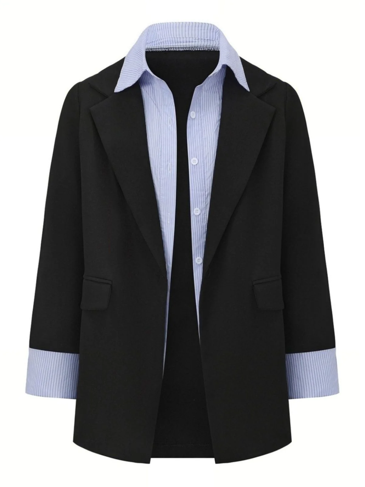 Black 1950s Striped Lapel Faux Two-Piece Blazer - Image 2