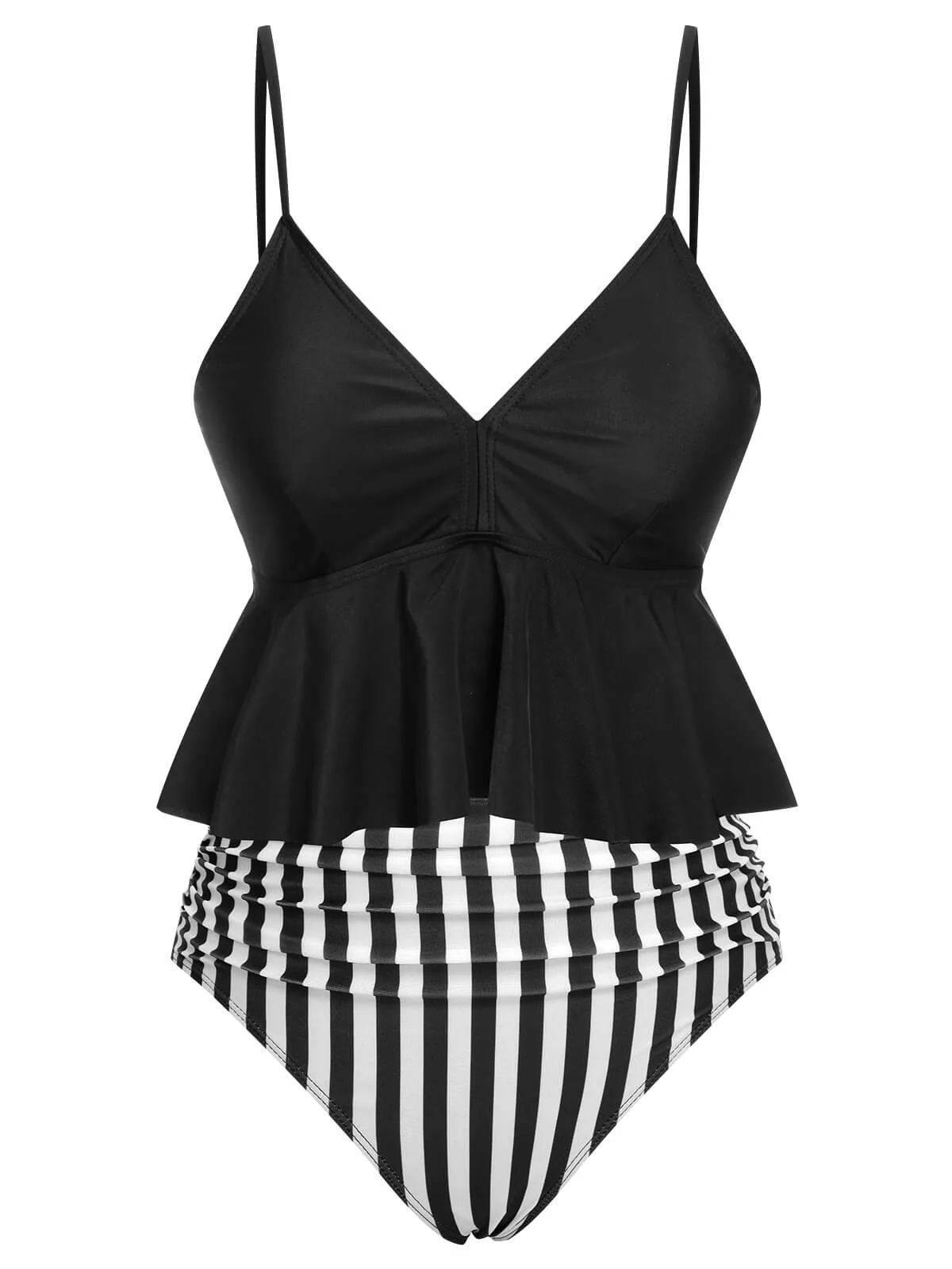 Black 1950s Striped Printed Separate Swimsuit - Image 2
