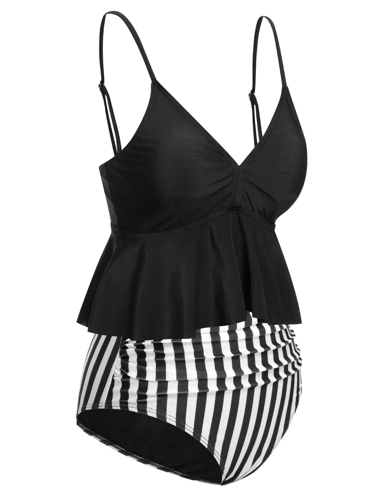 Black 1950s Striped Printed Separate Swimsuit - Image 3