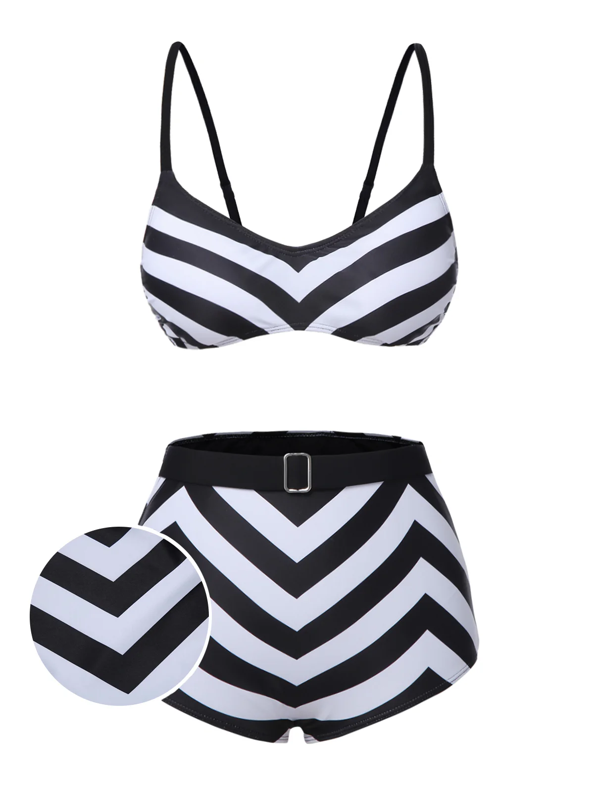 Black 1950s Striped Spaghetti Strap Swimsuit - Image 3