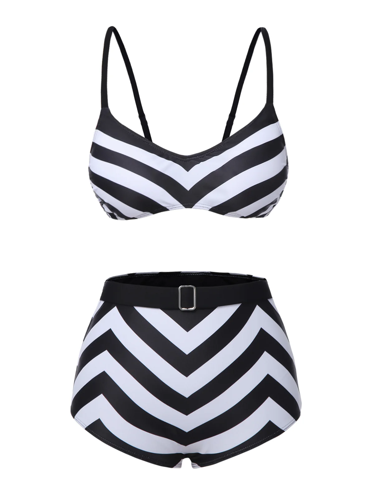 Black 1950s Striped Spaghetti Strap Swimsuit - Image 4