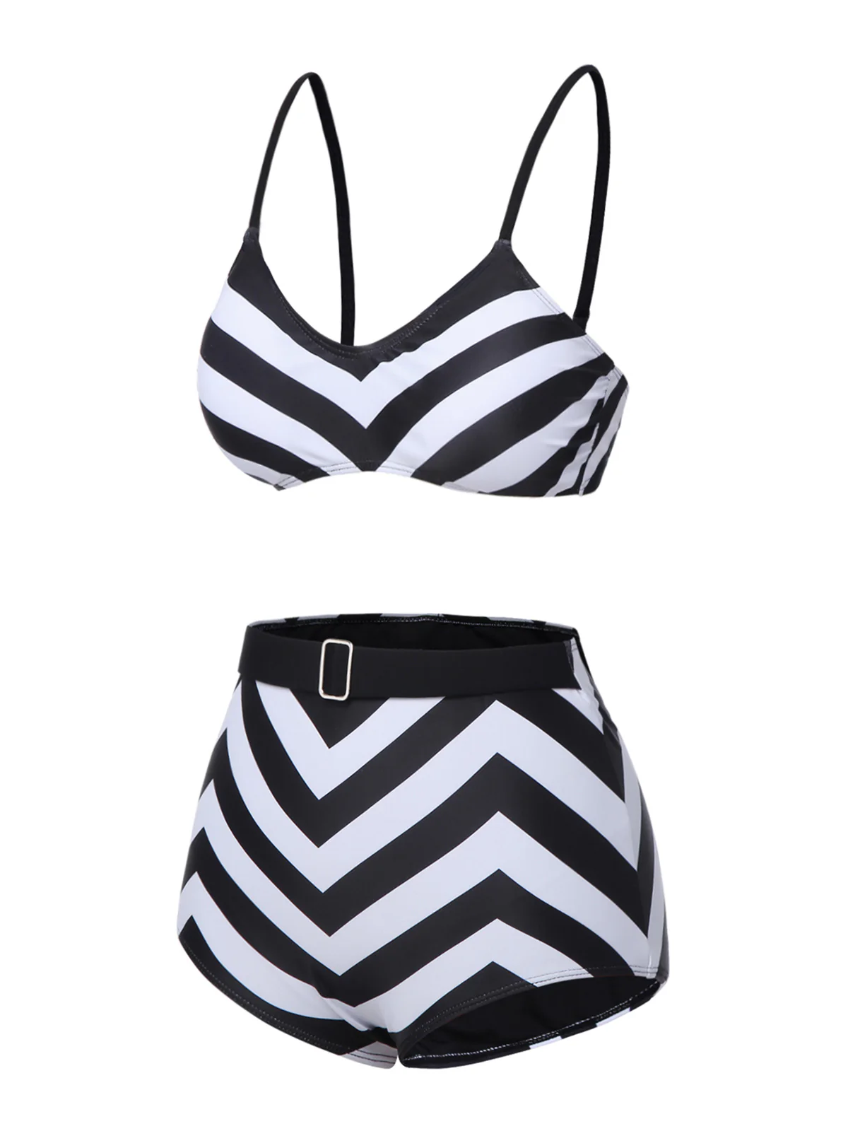 Black 1950s Striped Spaghetti Strap Swimsuit - Image 5