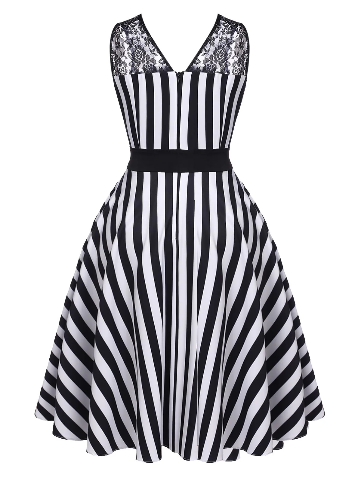Black 1950s Stripes Lace Swing Dress - Image 3