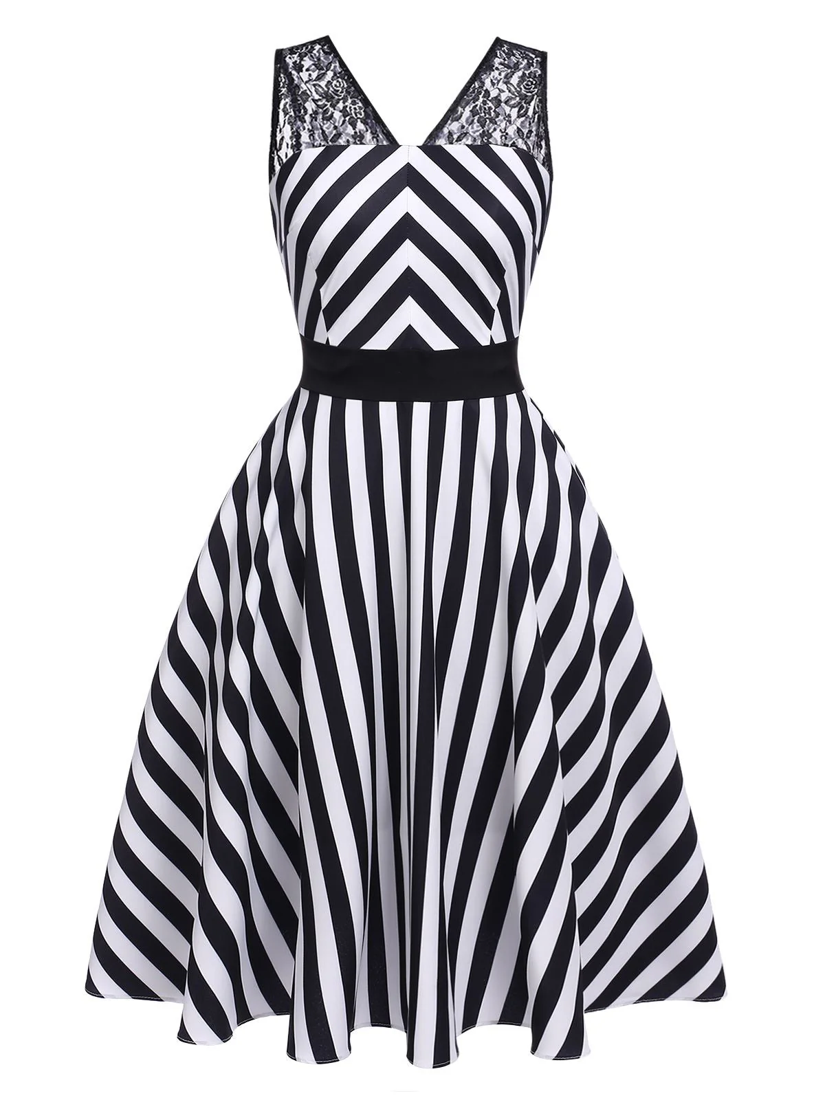 ‍Black 1950s Stripes Lace Swing Dress (86% off) - Image 2