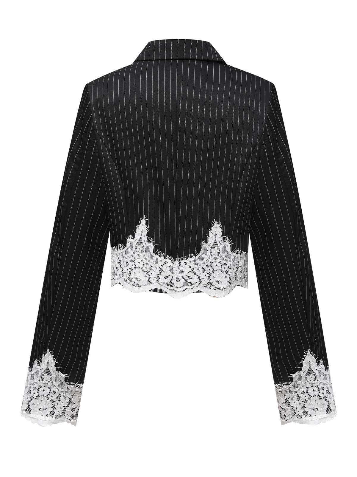 Black 1950s Stripes Lace Trim Cropped Blazer - Image 2