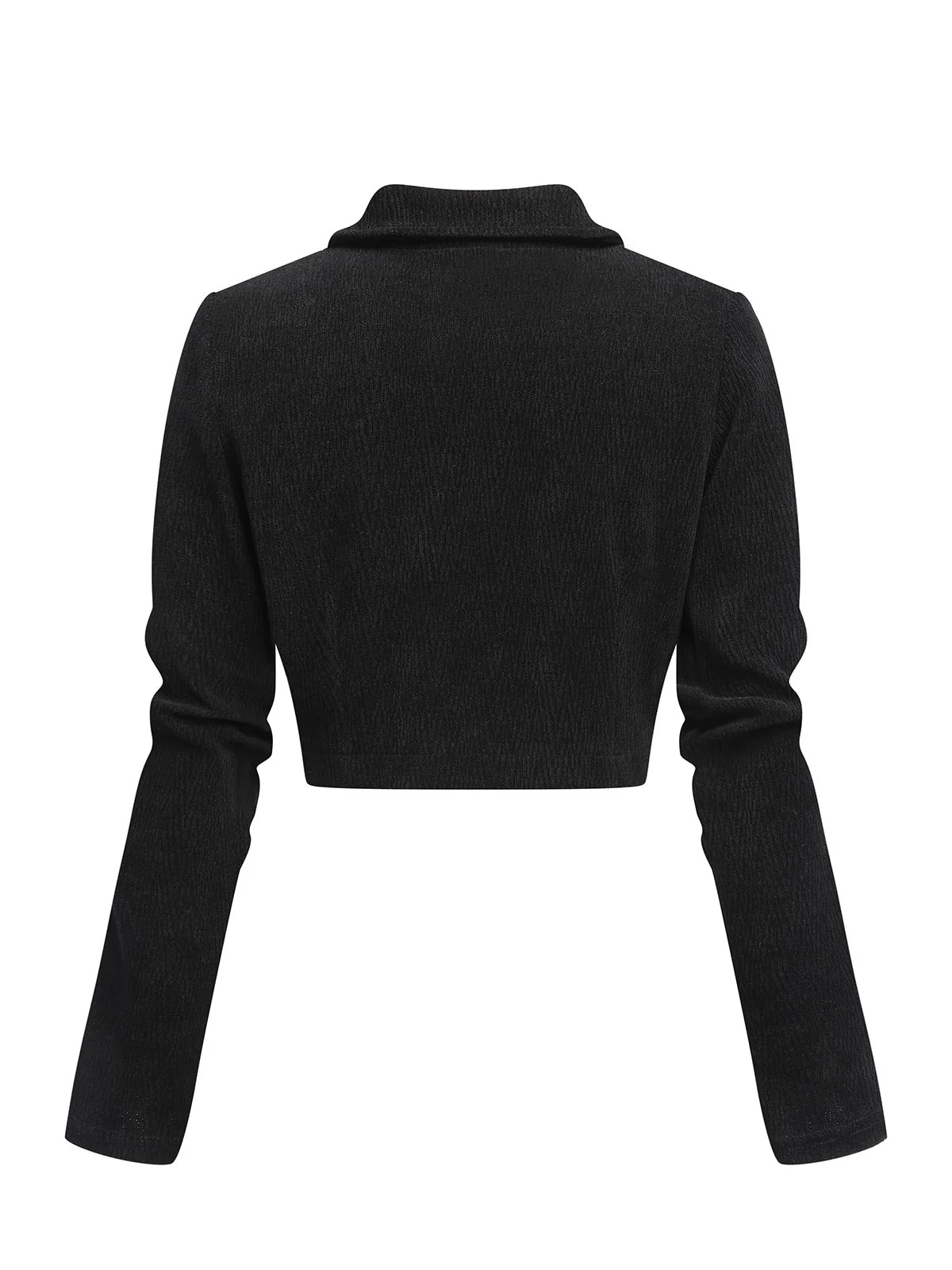 Black 1950s Textured Knitted Crop Jacket - Image 4