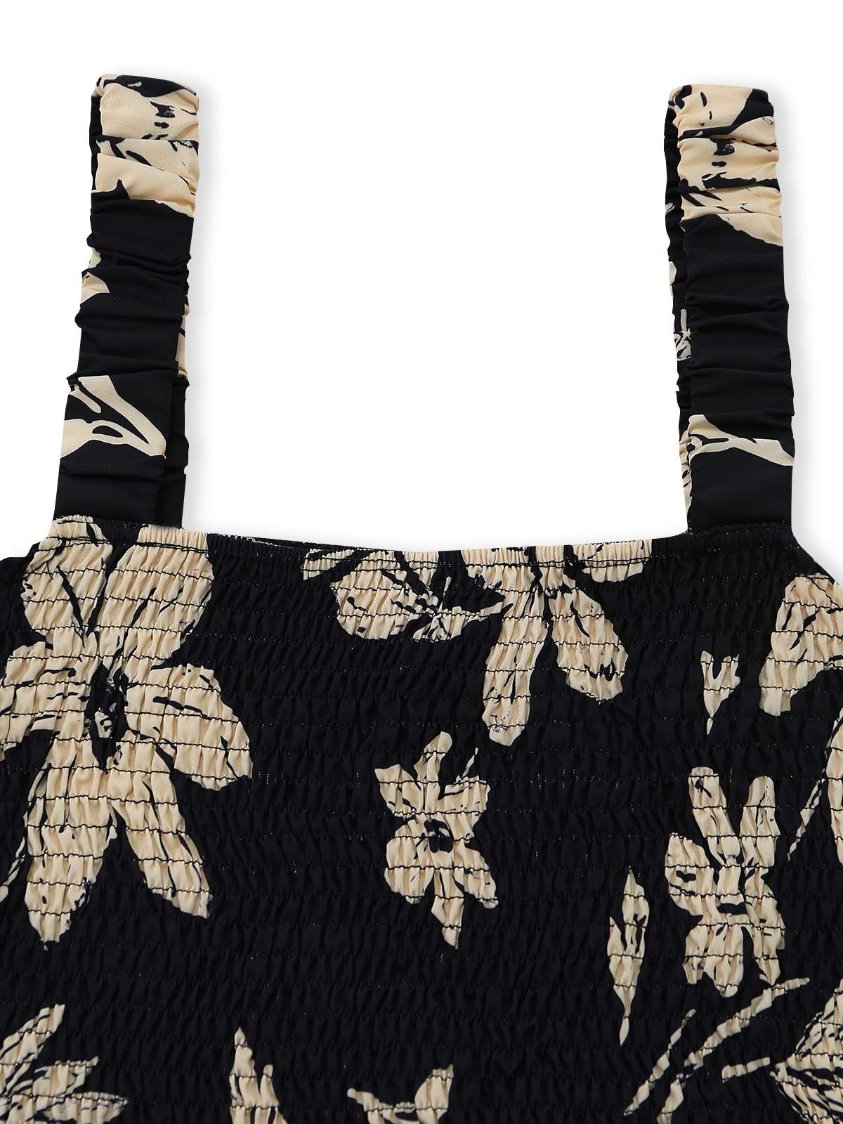 Black 1950s Tropical Botanical Print Square Neck Romper - Image 4