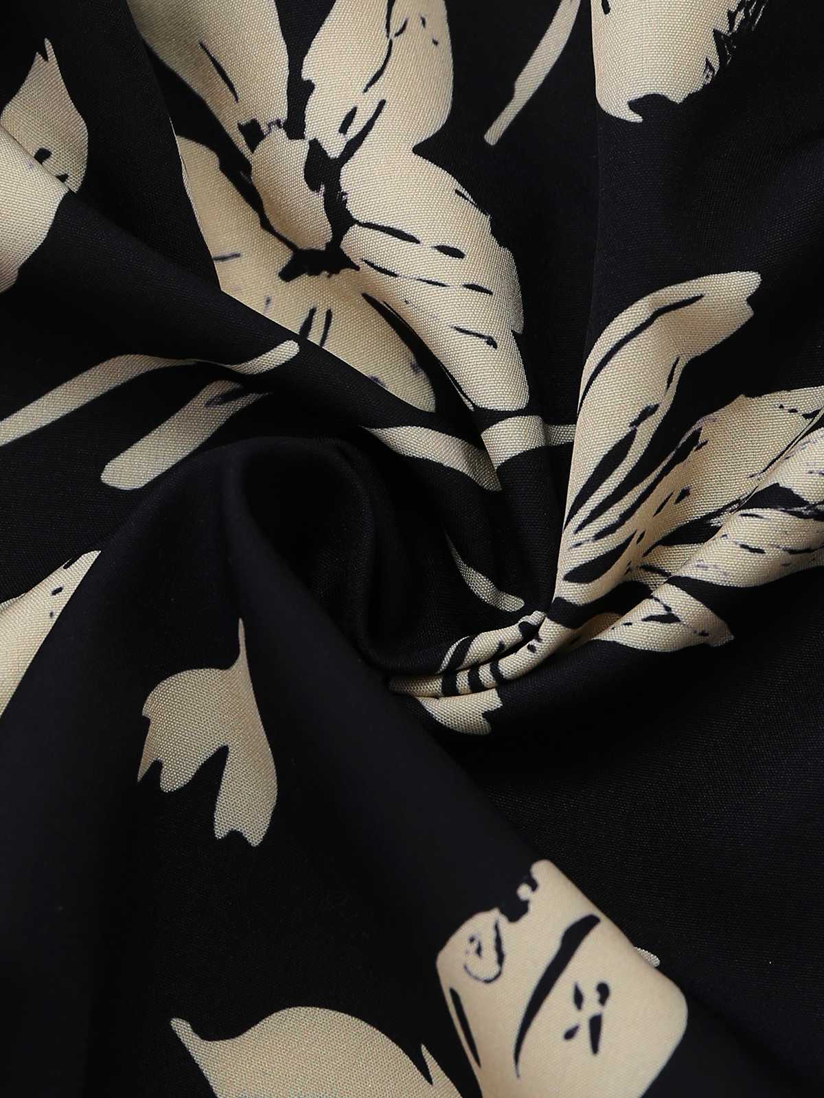 Black 1950s Tropical Botanical Print Square Neck Romper - Image 6