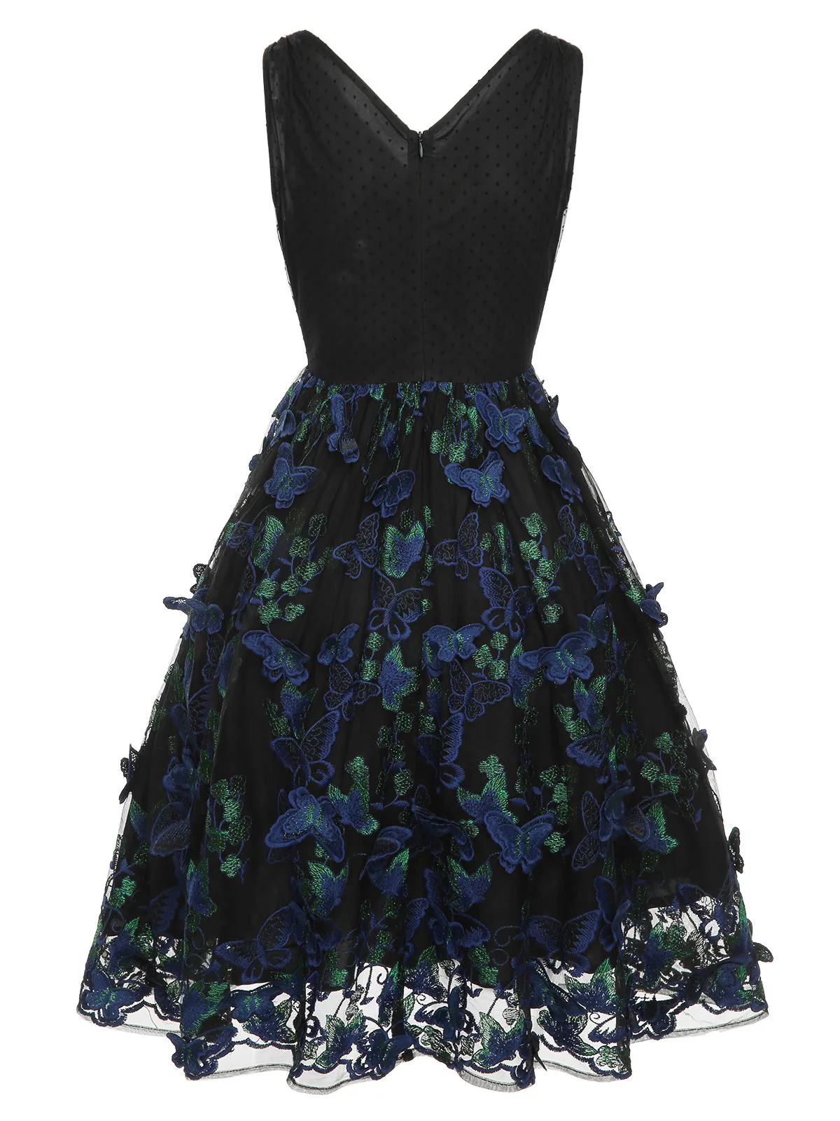 Black 1950s V-Neck 3D Butterfly Mesh Dress - Image 4