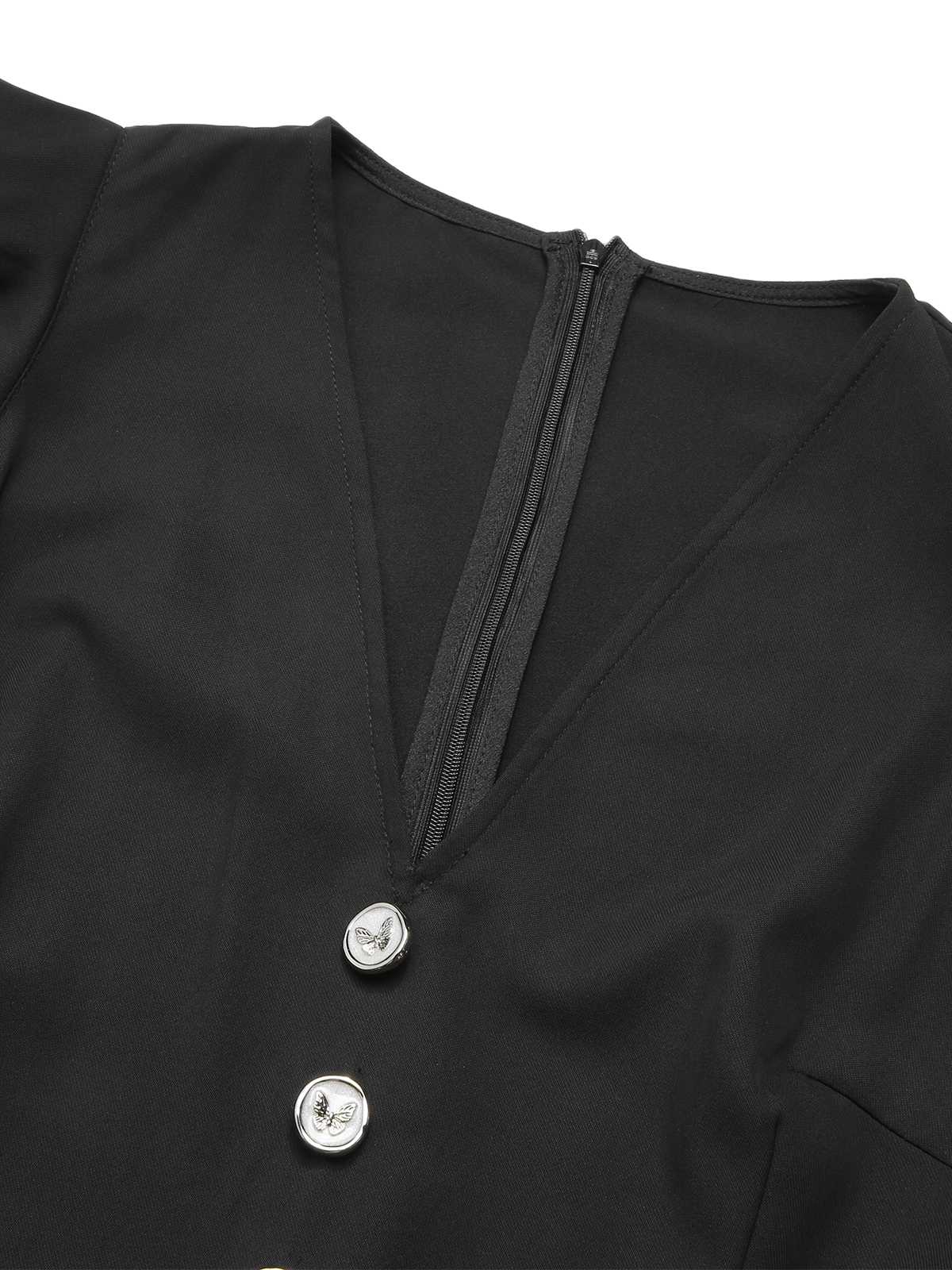Black 1950s V-Neck Bow Mesh Dress - Image 5