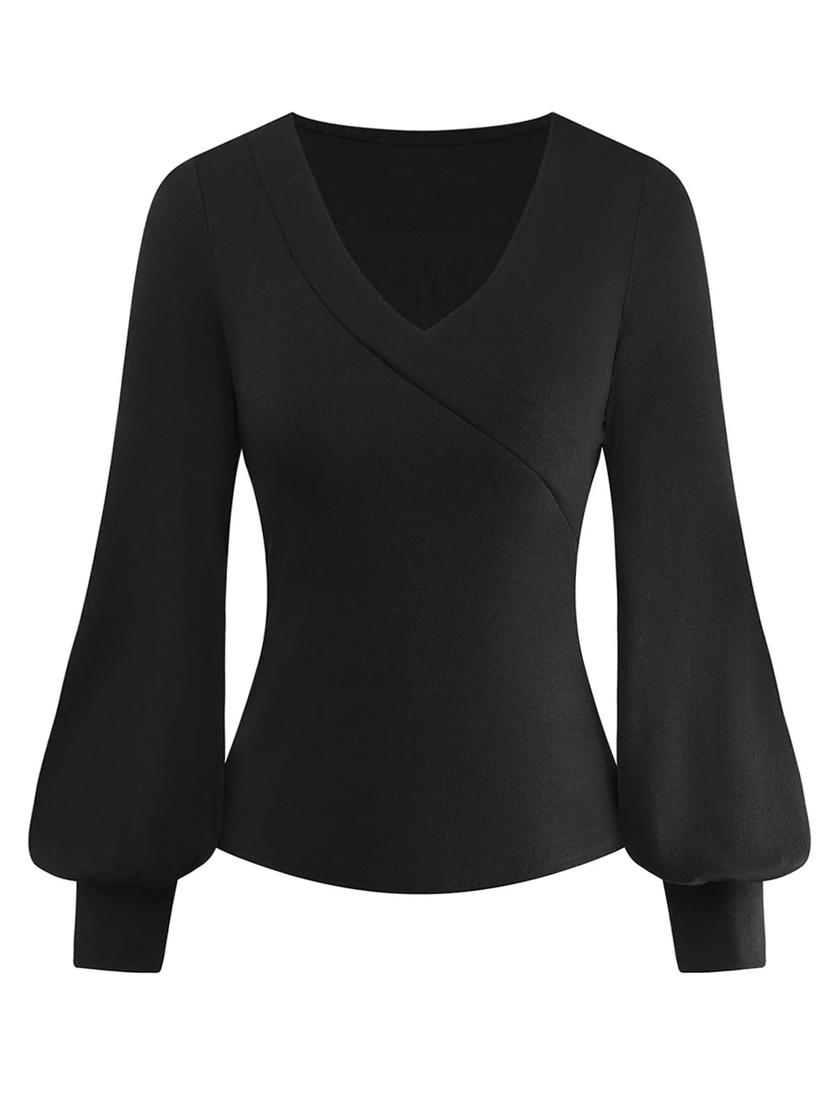 Black 1950S V-Neck Lantern Sleeve Knitted Top - Image 2