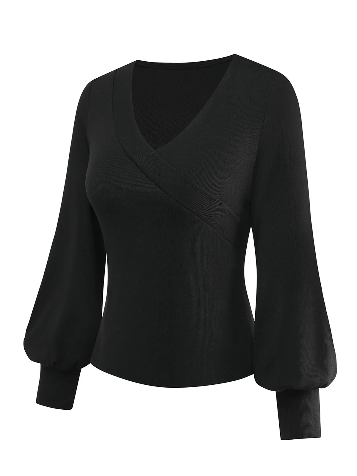 Black 1950S V-Neck Lantern Sleeve Knitted Top - Image 3