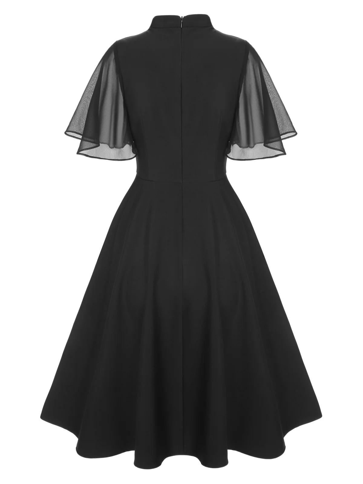 Black 1950s V-Neck Pearl Buttons Dress - Image 4