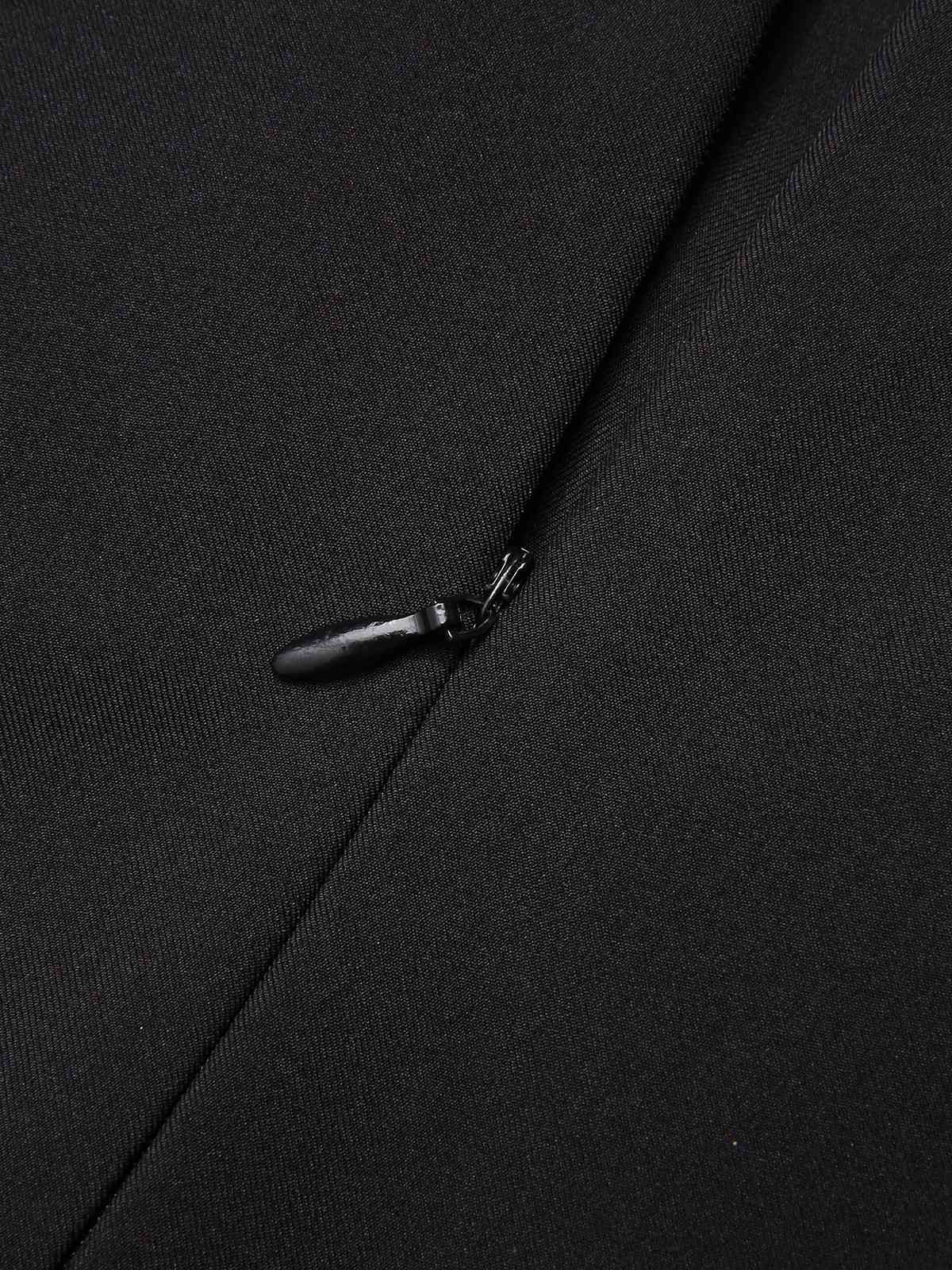 Black 1950s V-Neck Pearl Buttons Dress - Image 7