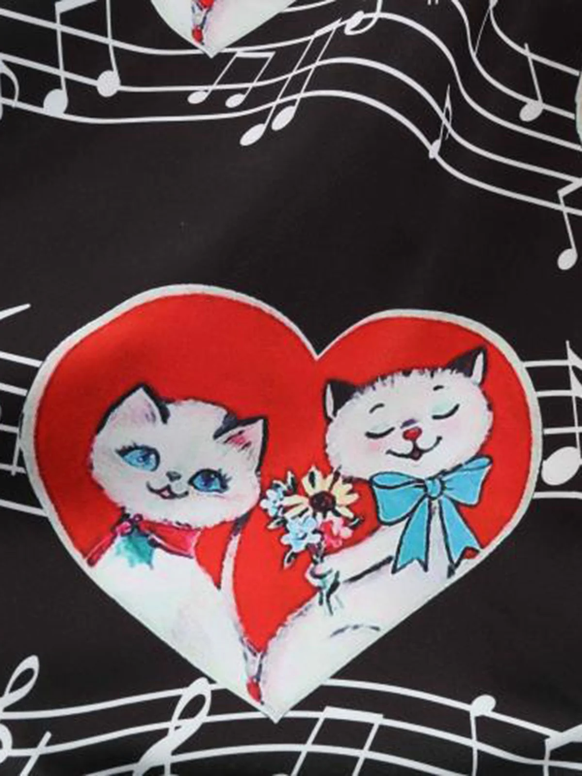 Black 1950s Valentine Cats & Music Note Patchwork Dress - Image 4