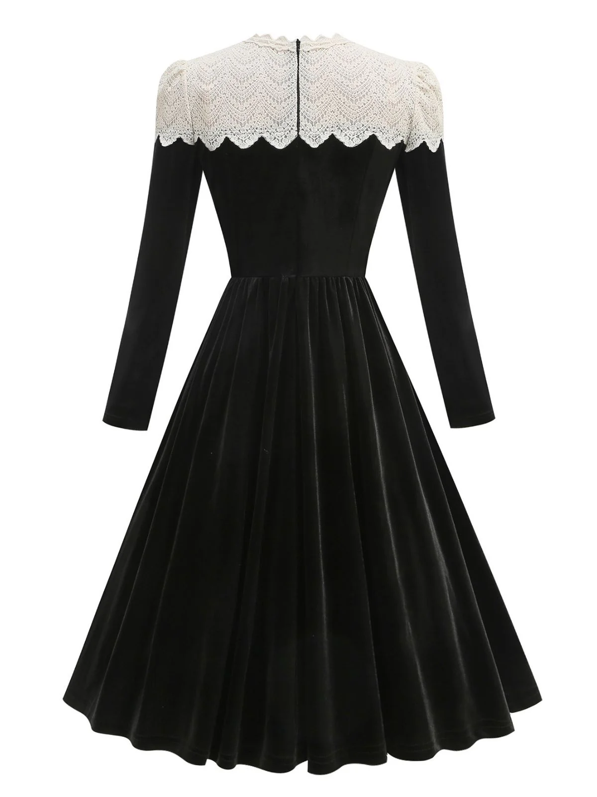 Black 1950s Velvet  Knitted Collar Pearl Button Dress - Image 3