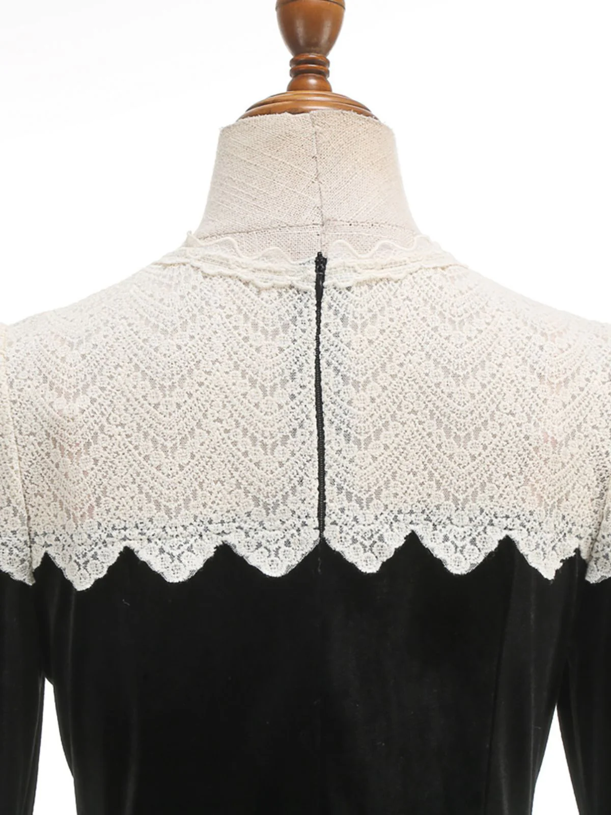 Black 1950s Velvet  Knitted Collar Pearl Button Dress - Image 6