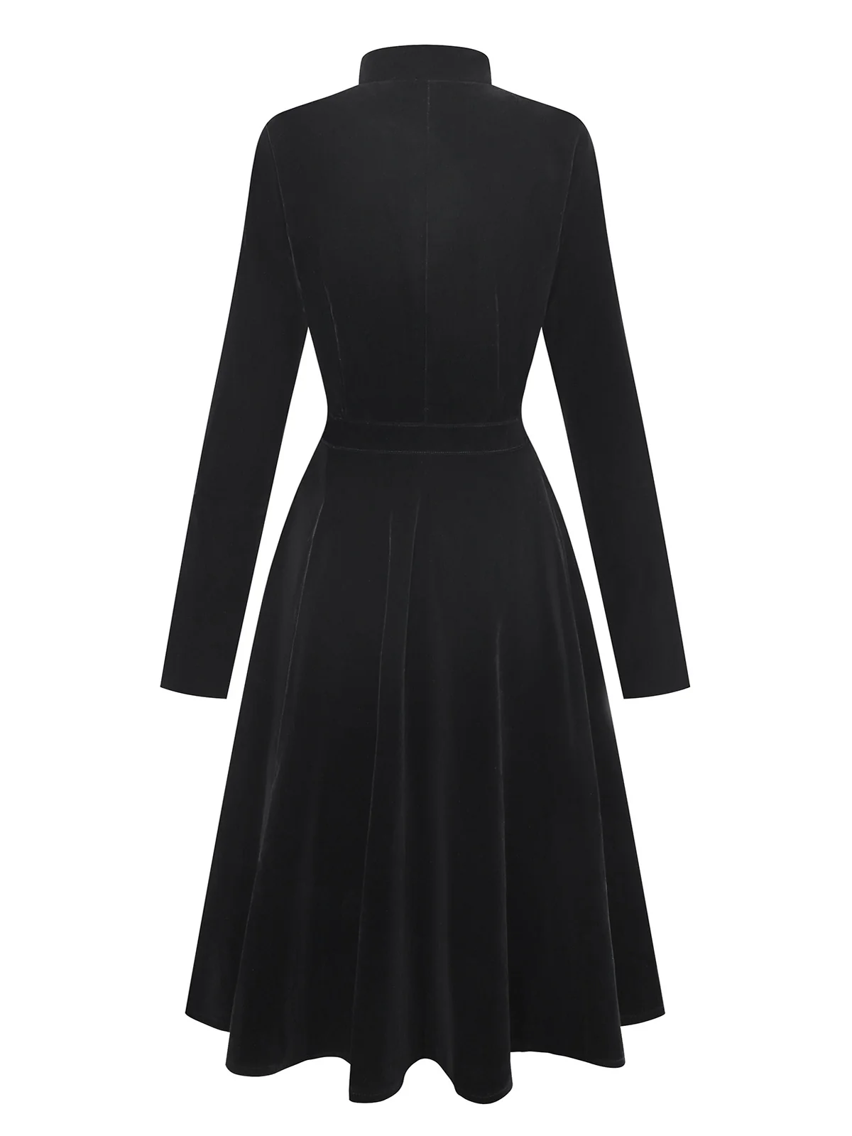 Black 1950s Velvet Stand Collar Dress - Image 2