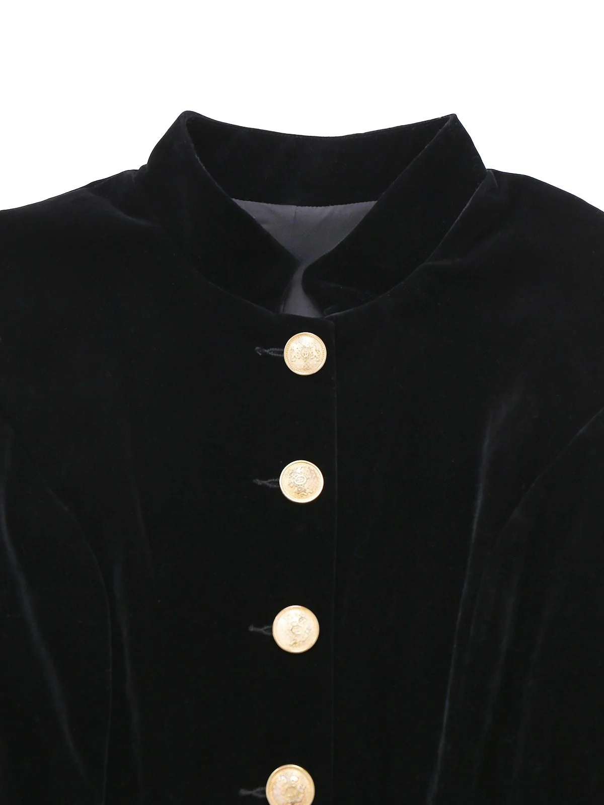 Black 1950s Velvet Stand Collar Dress - Image 3
