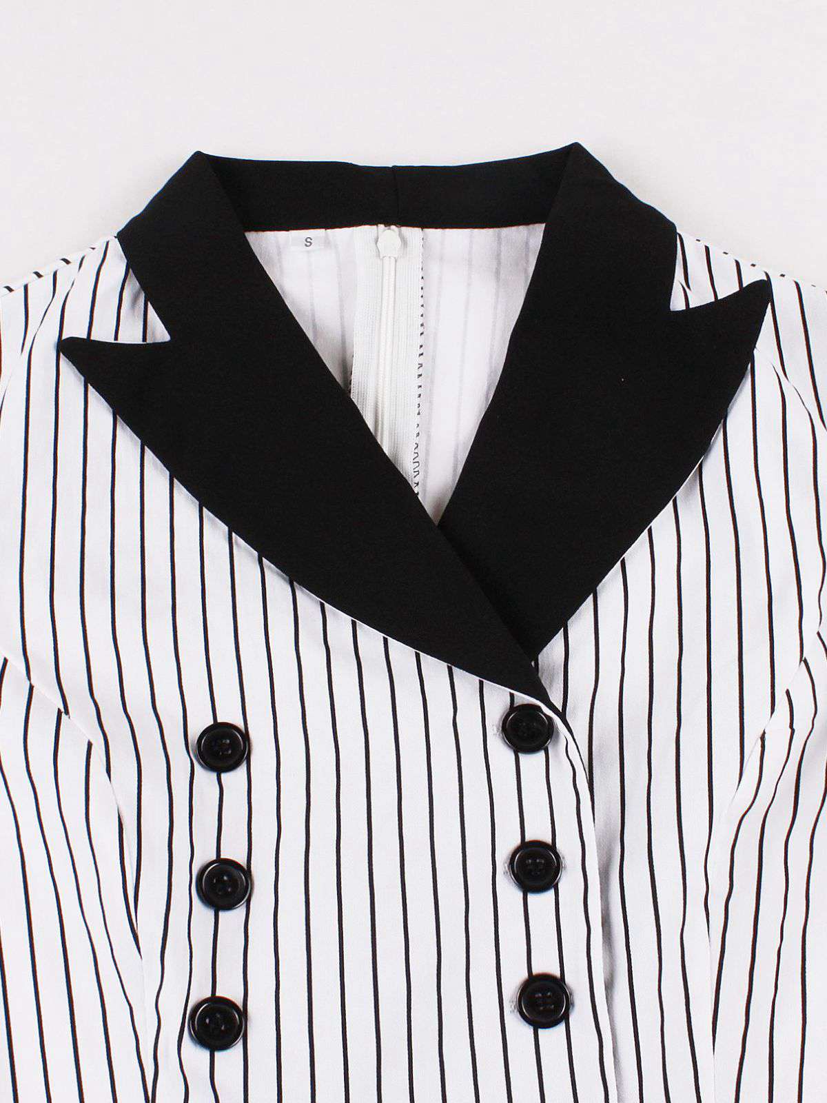 Black 1950s Vertical Stripe Patchwork Lapel Dress - Image 3