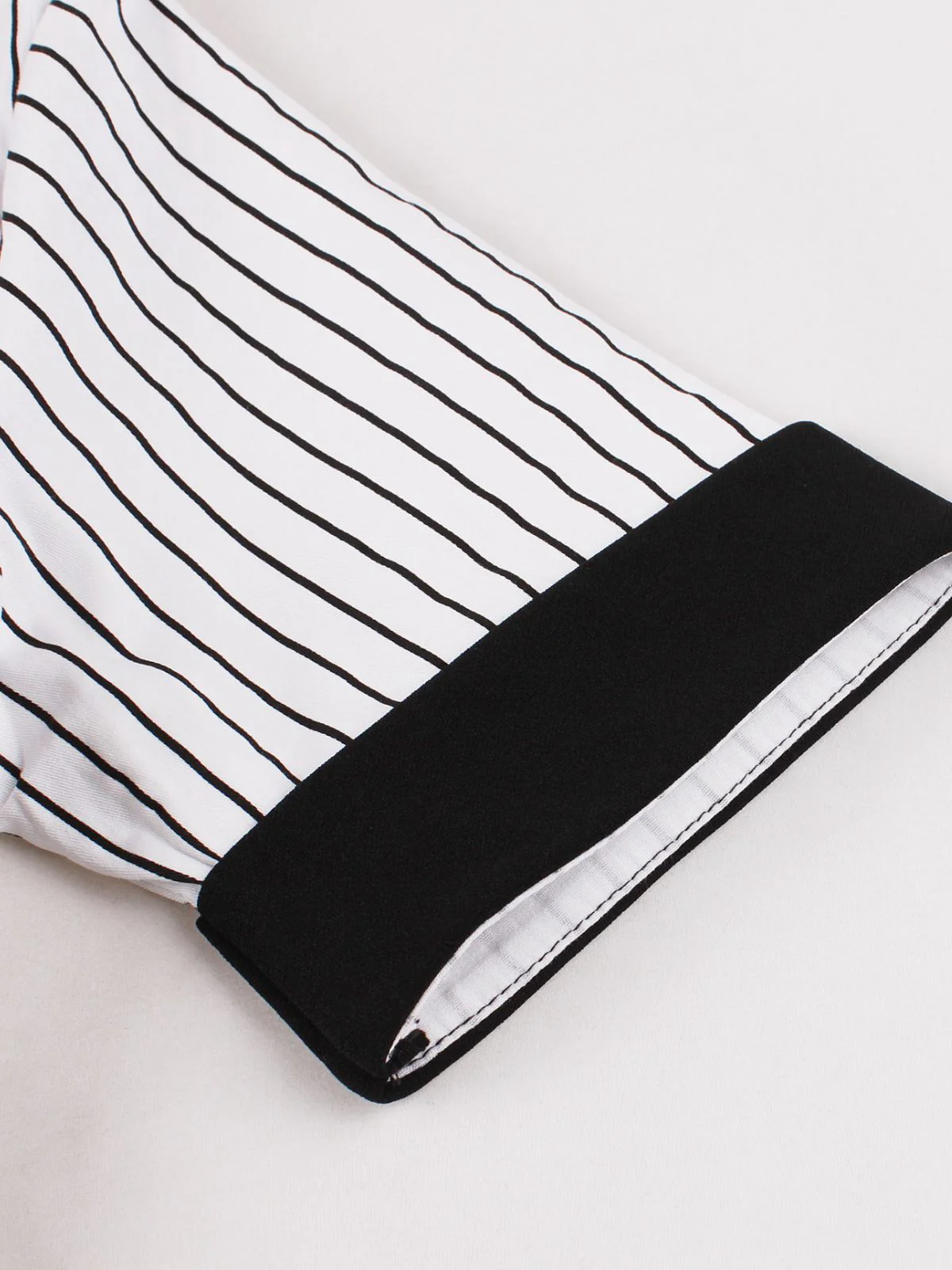 Black 1950s Vertical Stripe Patchwork Lapel Dress - Image 4