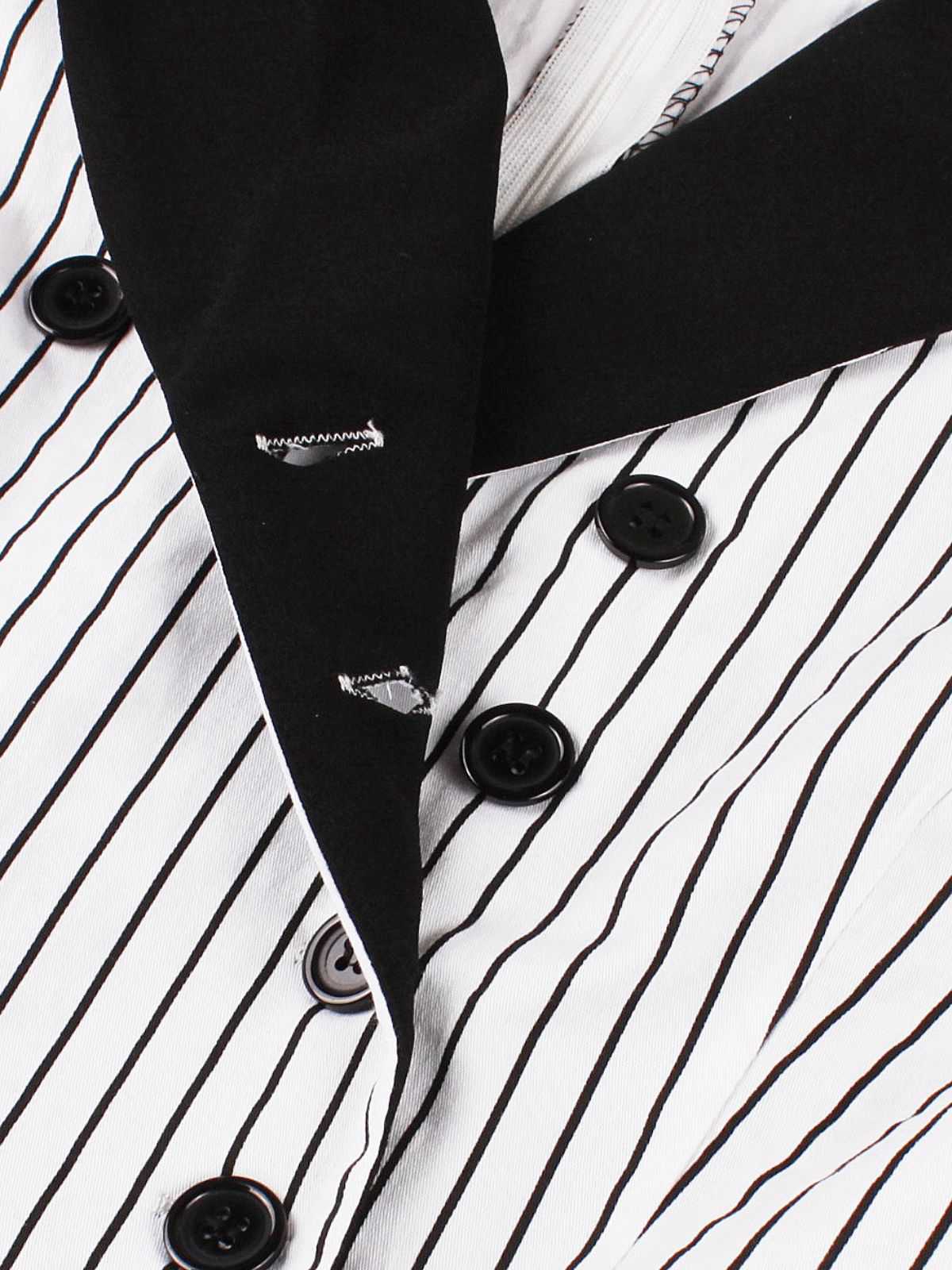 Black 1950s Vertical Stripe Patchwork Lapel Dress - Image 5