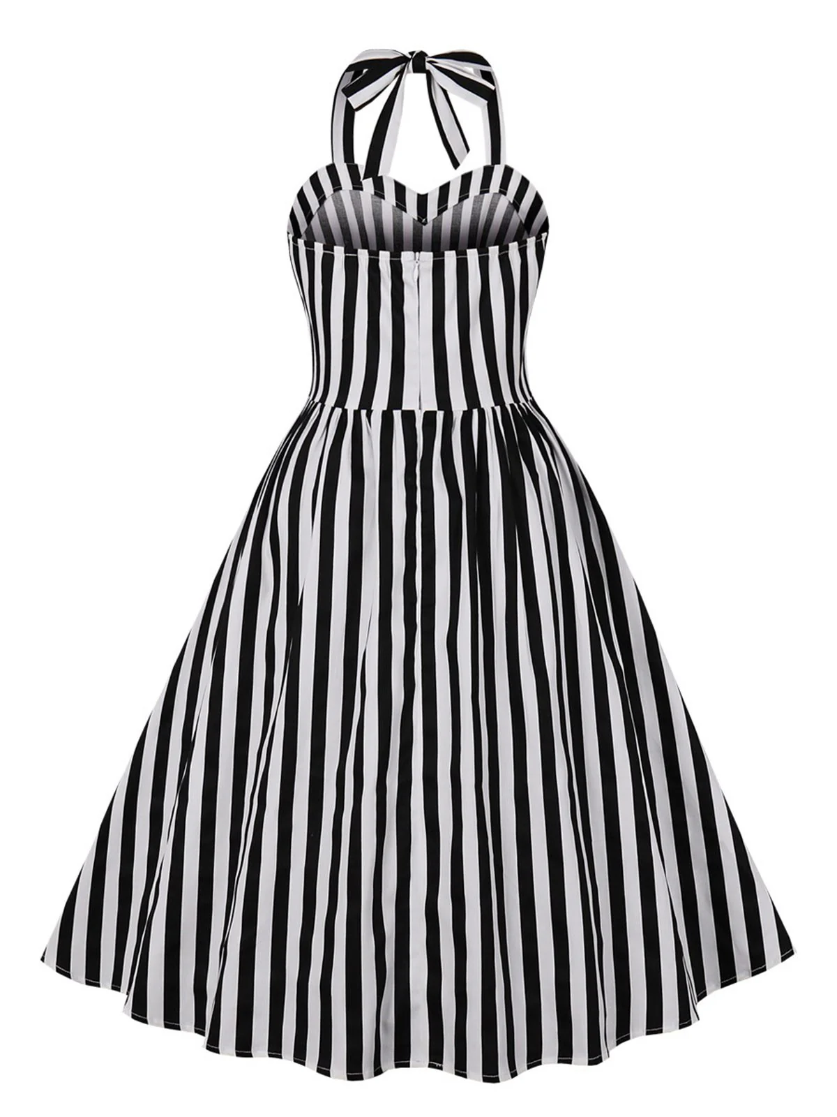 Black 1950s Vertical Stripes Halter Dress - Image 2
