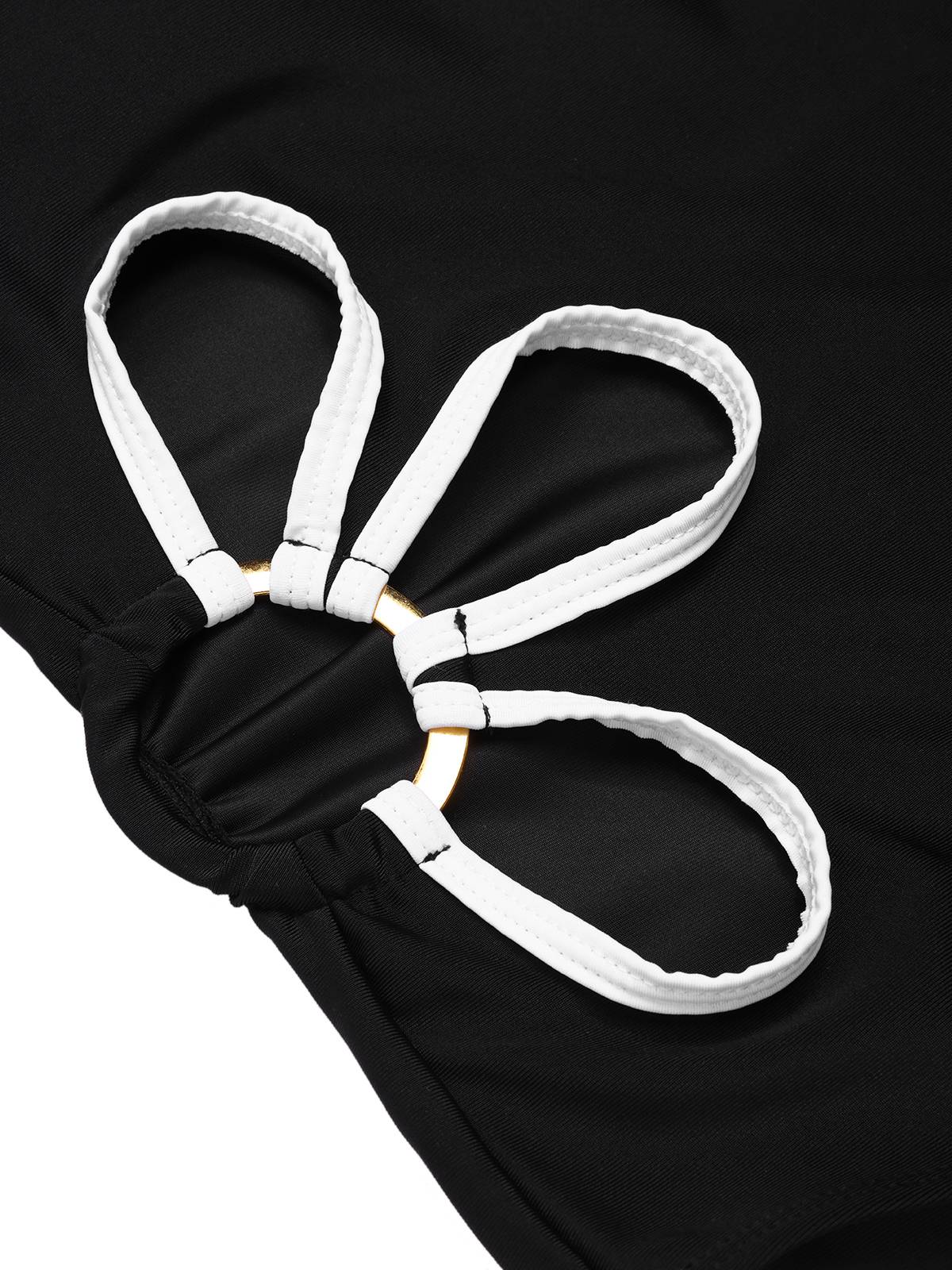 Black 1950s White Flower Hollow One-Piece Swimsuit - Image 4